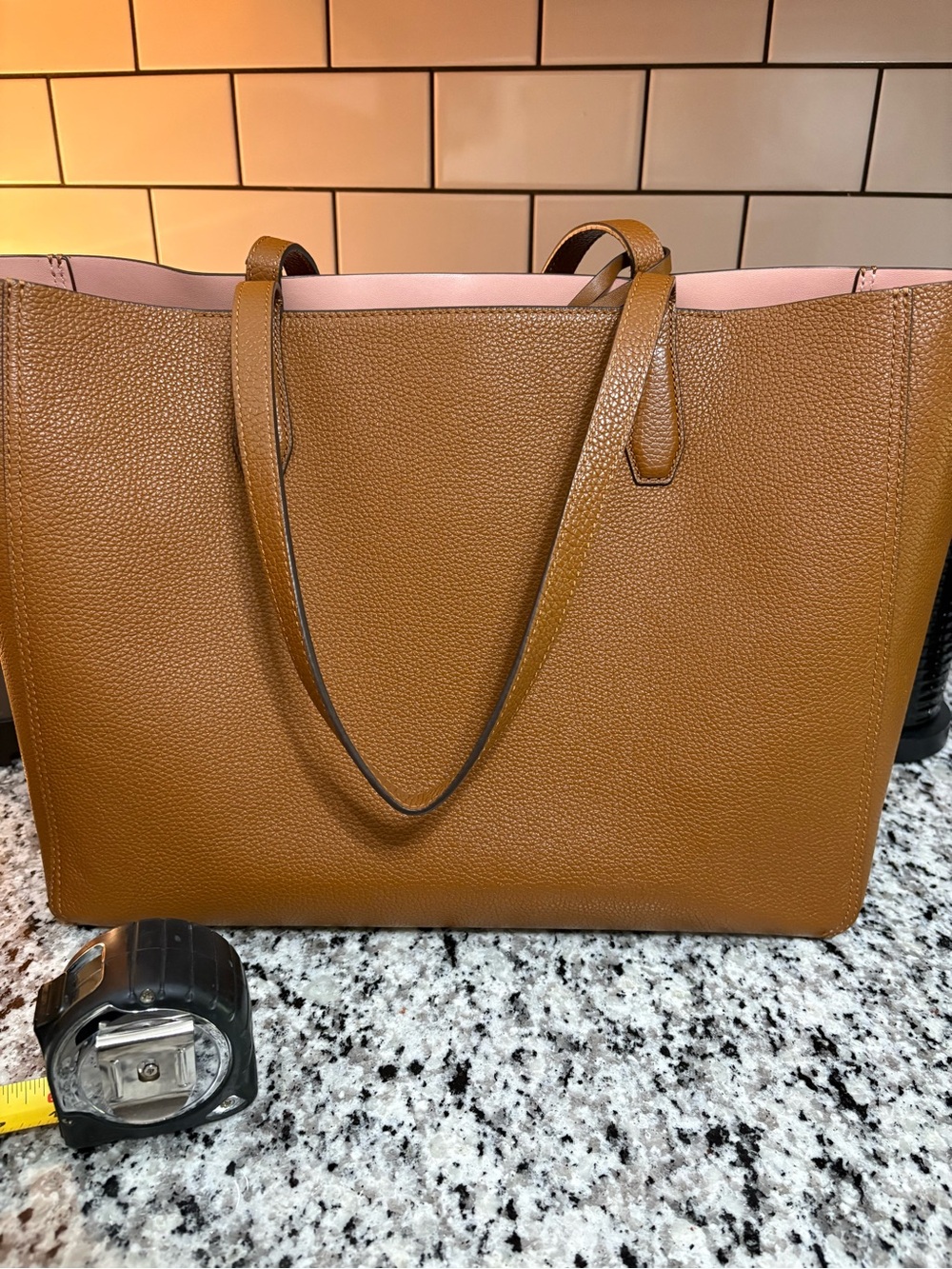 Tory Burch Pebbled Leather Tote in Brown with Pink Interior - Picture 5 of 7